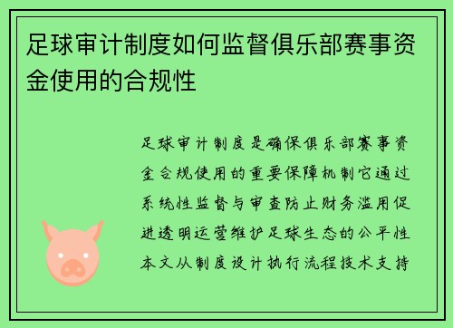 足球审计制度如何监督俱乐部赛事资金使用的合规性